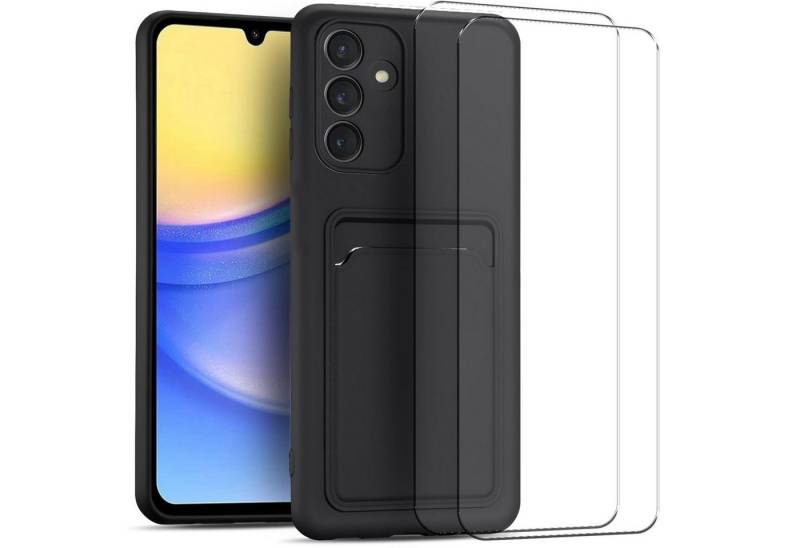 CoolGadget Handyhülle Schwarz als 2in1 Schutz Cover Set für das Samsung Galaxy A02s 6,5 Zoll, 2x Glas Display Schutz Folie + 1x TPU Case Hülle für Galaxy A02s von CoolGadget