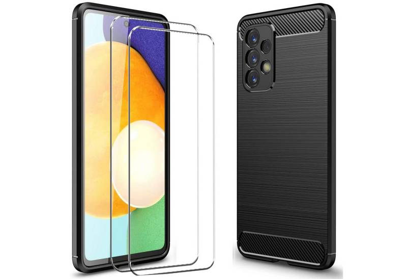 CoolGadget Handyhülle Schwarz als 2in1 Schutz Cover Set für das Samsung Galaxy A15 4G/5G 6,5 Zoll, 2x Glas Display Schutz Folie + 1x TPU Case Hülle für Galaxy A15 4G/5G von CoolGadget