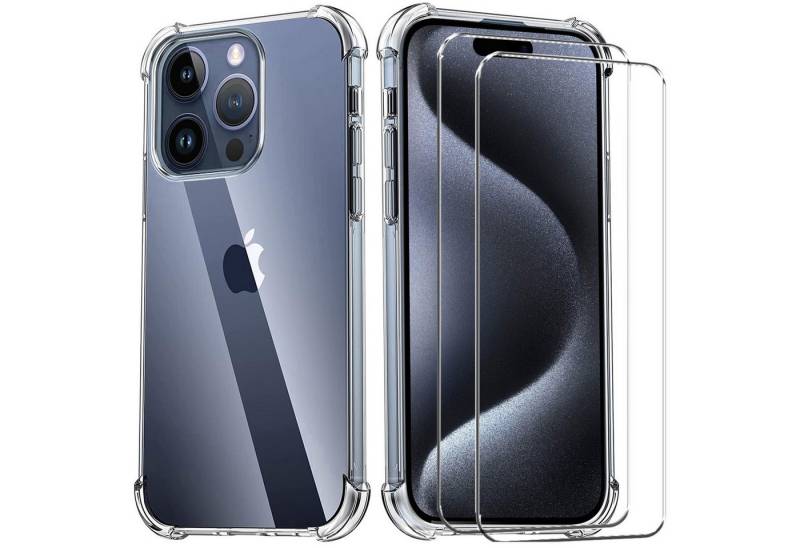 CoolGadget Handyhülle Transparent als 2in1 Schutz Cover Set für das Apple iPhone 14 Pro Max 6,7 Zoll, 2x Glas Display Schutz Folie + 1x TPU Case Hülle für iPhone 14 Pro Max von CoolGadget