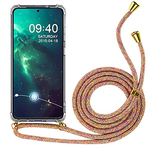 CoolGadget Handykette für Samsung Galaxy A20s Hülle mit Band Kordel Schnur in Rainbow [Kantenschutz] Halterung in Gold - für Samsung A20s von CoolGadget