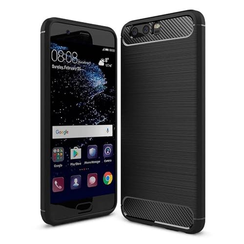 CoolGadget Huawei P10 Carbon TPU Case - Schlankes Design, Anti-Fingerprint, Kratzfest, Stylische Handyschutzhülle, Carbon Schwarz von CoolGadget