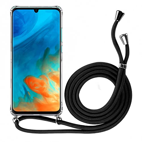 CoolGadget Necklace Hülle mit Band Für Huawei P20 - Transparent Silikon Case [Anti-Gelb] Umhängeband - Cover P20 mit Kordel in Schwarz von CoolGadget