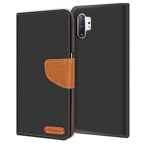 CoolGadget Textil Klapphülle für Samsung Galaxy Note 10 Plus, Hochwertige Schutzhülle mit 3 Kartenfächern, 1 Bargeldfach und Magnetverschluss, Schwarz von CoolGadget