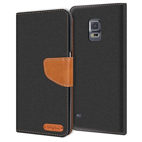 CoolGadget Textil Klapphülle für Samsung Galaxy S5 Mini, Hochwertige Schutzhülle mit 3 Kartenfächern, 1 Bargeldfach und Magnetverschluss, Schwarz von CoolGadget