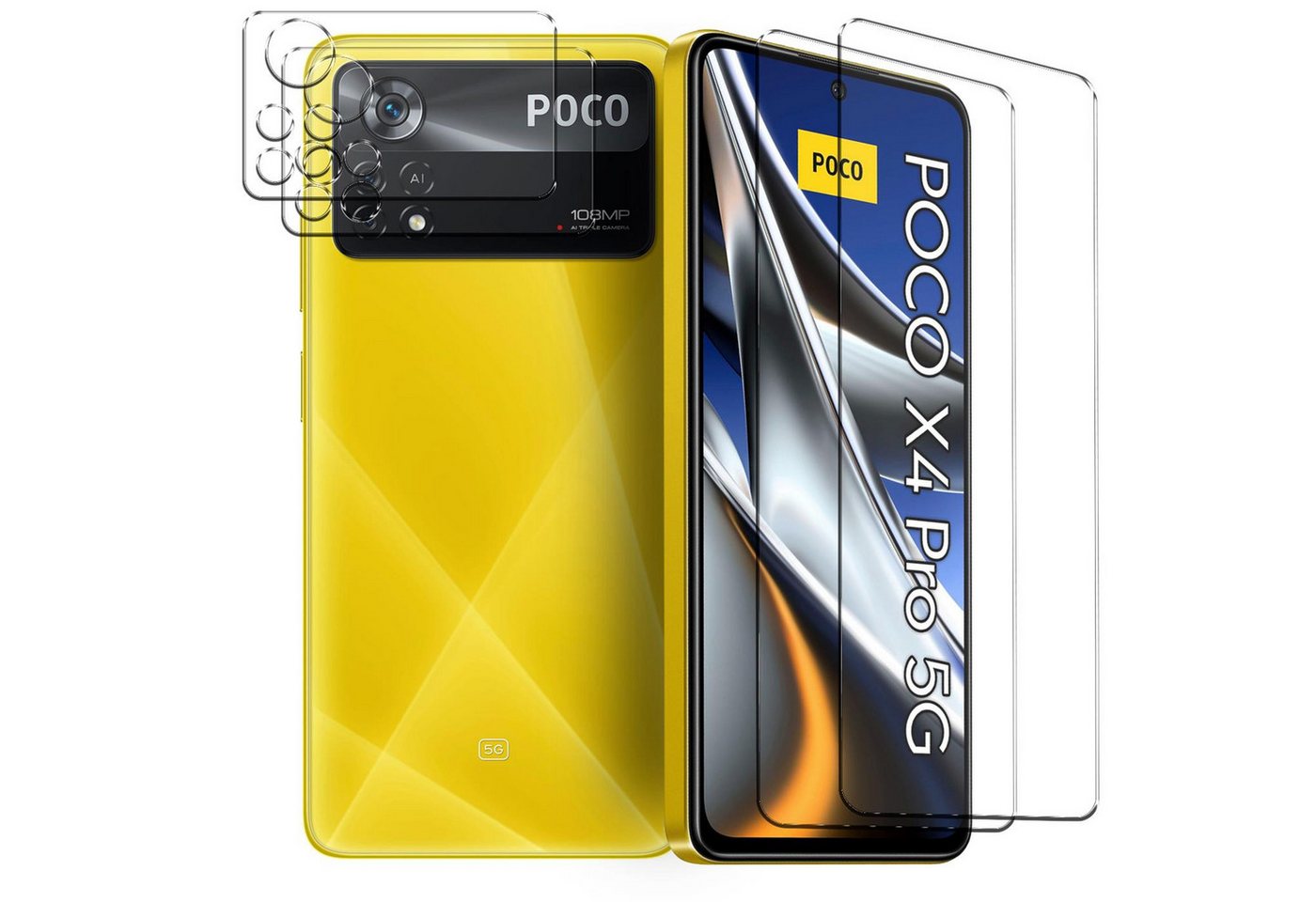 CoolGadget Schutzfolie Panzerfolie für Xiaomi Poco X4 Pro 5G, (Spar-Set 4in1, 2x Displayschutz, 2x Kameraschutz), Panzerglas Schutzfolie für Poco X4 Pro 5G Folie von CoolGadget