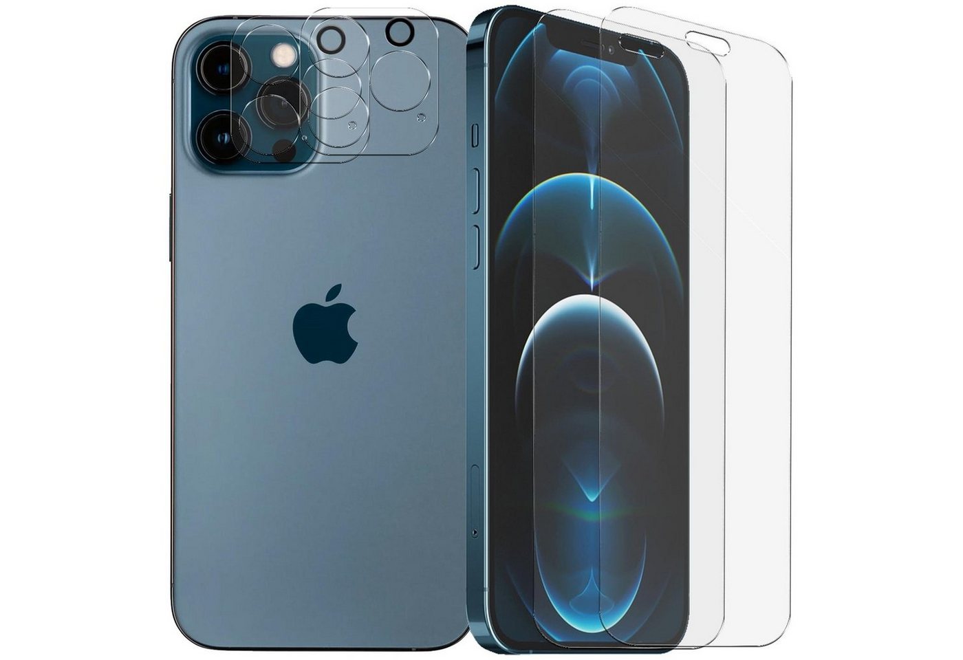 CoolGadget Schutzfolie Panzerfolie für iPhone 12 Pro, (Spar-Set 4in1, 2x Displayschutz, 2x Kameraschutz), Panzerglas Schutzfolie für Apple iPhone 12 Pro Folie von CoolGadget