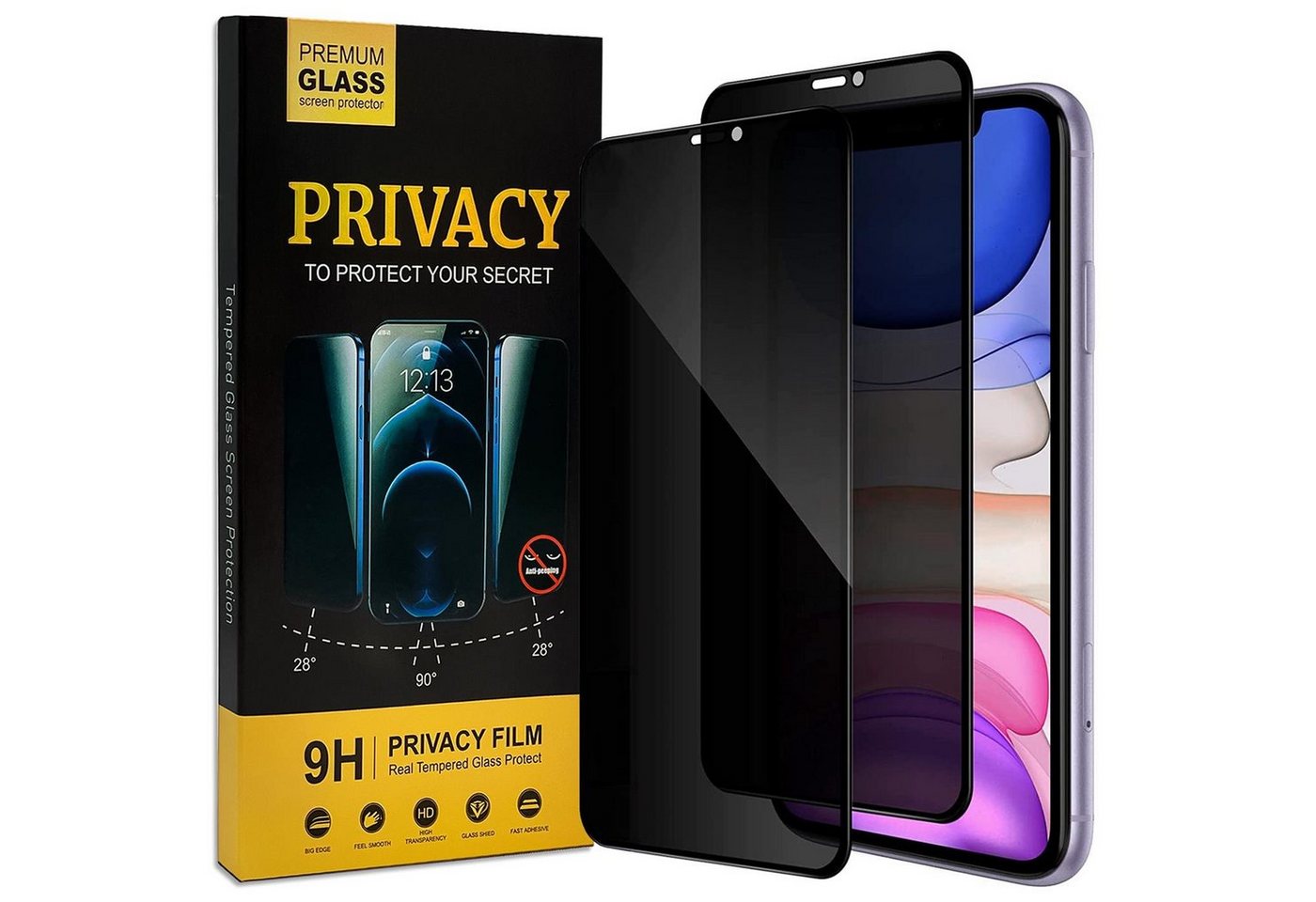 CoolGadget Schutzfolie Sichtschutz Panzerfolie für iPhone 11, (Spar-Set 2in1, Fullscreen), Privacy Fullscreen Glas 2x Anti-Spy Schutzfolie für iPhone 11 Folie von CoolGadget