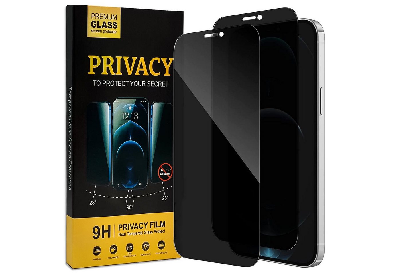 CoolGadget Schutzfolie Sichtschutz Panzerfolie für iPhone 12 Pro, (Spar-Set 2in1, Fullscreen), Privacy Fullscreen Glas 2 Anti-Spy Schutzfolie für iPhone 12 Pro Folie von CoolGadget