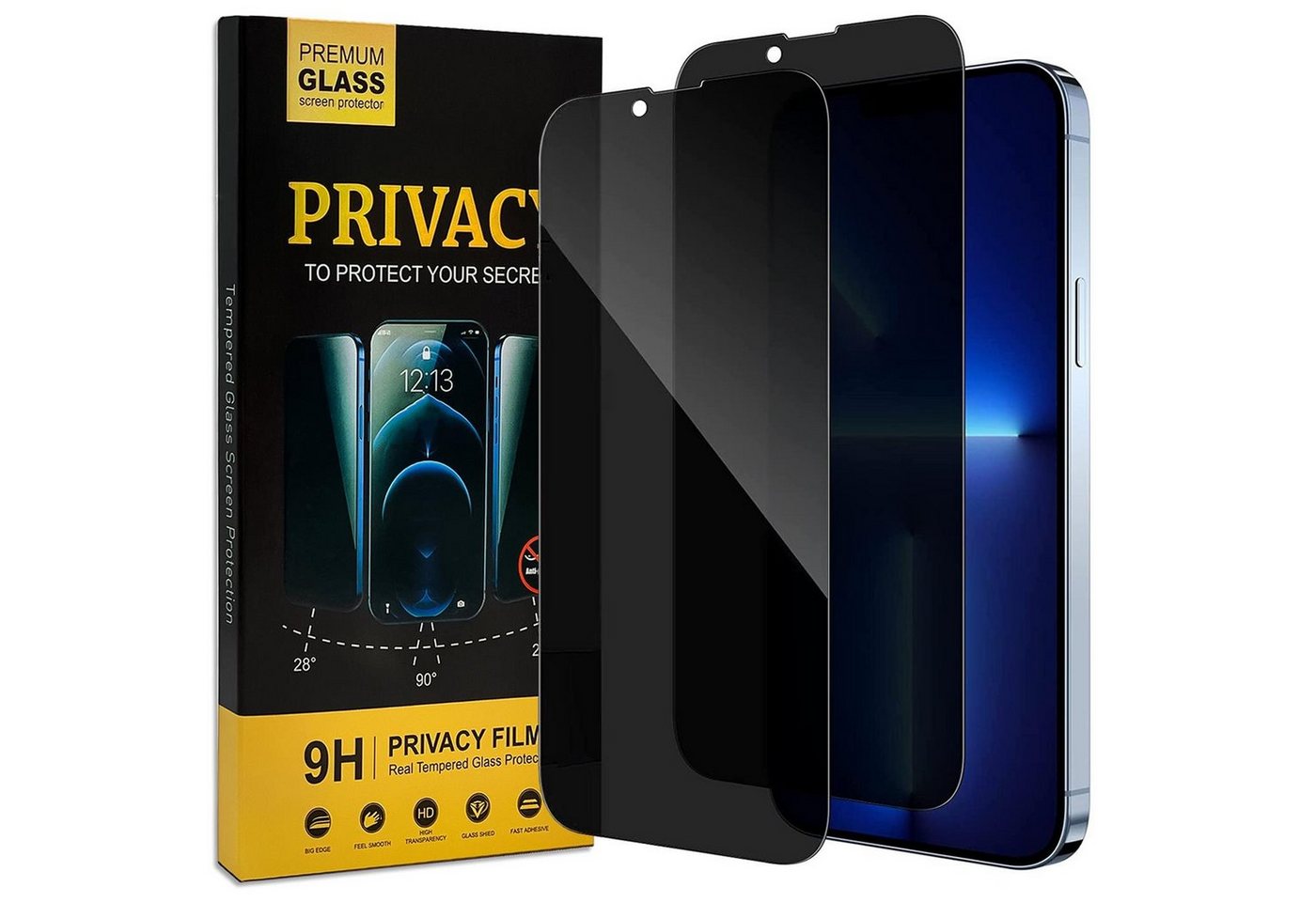 CoolGadget Schutzfolie Sichtschutz Panzerfolie für iPhone 13 Pro, (Spar-Set 2in1, Fullscreen), Privacy Fullscreen Glas 2 Anti-Spy Schutzfolie für iPhone 13 Pro Folie von CoolGadget