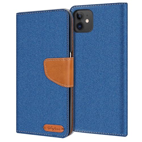 CoolGadget iPhone 12 Mini Textil Booklet Case - Elegante Stoff Klapphülle mit PU-Leder, 2 Kartenfächern, 360° Rundumschutz von CoolGadget