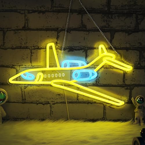 CoolGift Mart Flugzeug Neon-Schild, dimmbare LED-Neon-Wandleuchte USB-betrieben mit gelben und blauen Lichtern, für Schlafzimmer Wohnzimmer Spielzimmer Mann Höhle Haus Geburtstag CoolGift Mart Flugzeug Neon-Schild, dimmbare LED-Neon-Wandleuchte USB-betrieben mit gelben und blauen Lichtern, für Schlafzimmer Wohnzimmer Spielzimmer Mann Höhle Haus Geburtstag von CoolGift Mart