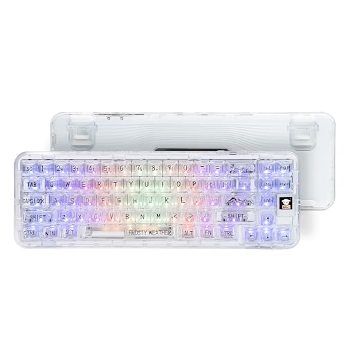 CoolKiller CK68 Hot Swappable Transparente Tastatur mit OLED-Display, 60% RGB Custom Mechanical Clear Tastaturen mit BT5.1/2.4G/USB-C Wireless Gaming Dichtungsstrukturen, Ice Switches von CoolKiller