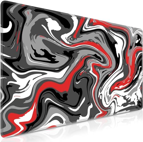 Premium Gaming Mauspad XXL 800 x 300 mm - Abstrakte Wirbel in Schwarz, Weiß und Rot - Wasserdicht & rutschfest - Genähte Kanten für Haltbarkeit - Großes Mousepad von CoolNovel