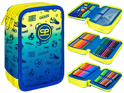 COOLPACK 3 Compartments, 44 Piece Pencil Case, Pencil Case, 3 Compartments, School Pencil Case for Boys, Jumper 3 with School Furniture, Unisex, Large Filled, Ombre (Football) von CoolPack