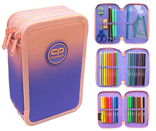 COOLPACK XXL Pencil Case 3-Compartment School Pencil Case, Triple Pencil Case for a Boy, Ombre 44-Piece Filled Pencil Case 3-Tier, E67506, Colourful, Colourful, Pencil case von CoolPack
