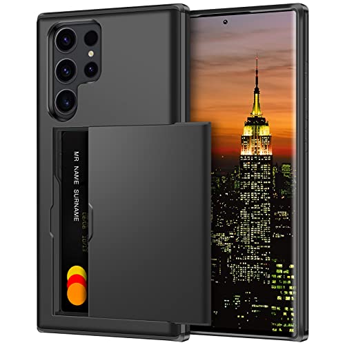 Coolden Handyhülle für Samsung Galaxy S23 Ultra Hülle mit Kartenfach Armor Stoßfest Hülle Silikon Weiches TPU Cover Case Heavy Duty Schutzhülle Brieftasche Handyhülle für Samsung S23 Ultra Schwarz von Coolden