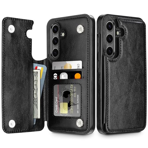 Coolden Handyhülle für Samsung Galaxy S24 Hülle Premium Leder Klappbar Hülle mit Kartenfach Ständer Magnetische Brieftasche Flip Case Stoßfeste Schutzhülle Cover für Samsung S24 Schwarz von Coolden