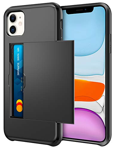 Coolden Handyhülle für iPhone 11 Hülle mit Kartenfach Armor Stoßfest Hülle Case Silikon Weicher TPU Harte PC Bumper Cover Heavy Duty Schutzhülle Brieftasche Etui Handyhülle für iPhone 11 Schwarz von Coolden