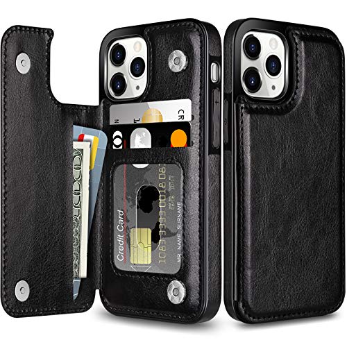 Coolden Handyhülle für iPhone 11 Pro Hülle Premium Klappbar Leder Hülle mit Kartenfach Ständer Magnetische Flip Case Brieftasche Spange Dauerhaft Stoßfeste Schutzhülle Cover für iPhone 11 Pro Schwarz von Coolden