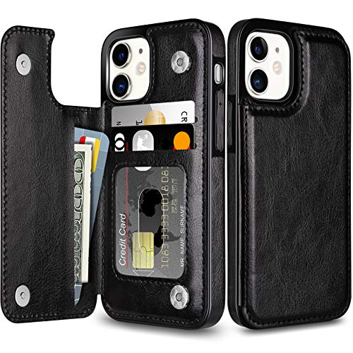 Coolden Handyhülle für iPhone 12 Mini Hülle Premium PU Leder Wallet Case Klapphülle mit Kartenschlitzen Magnetverschluss Brieftasche Flip Case Cover Stoßfeste Schutzhülle für iPhone 12 Mini Schwarz von Coolden