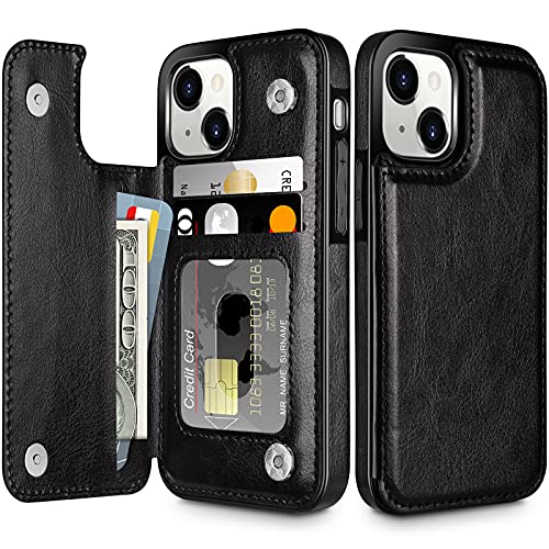 Coolden Handyhülle für iPhone 13 Mini Hülle Case Premium PU Leder Klapphülle mit Kartenschlitzen Magnetverschluss Brieftasche Cover Flip Case Stoßfeste Schutzhülle Hülle für iPhone 13 Mini Schwarz von Coolden