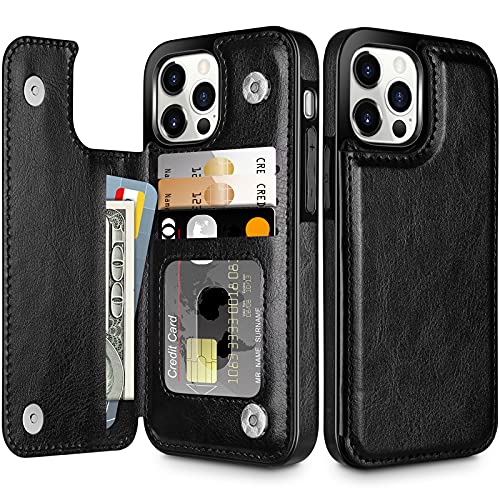 Coolden Handyhülle für iPhone 13 Pro Max Hülle Premium Klappbar Leder Hülle mit Kartenfach Ständer Magnetische Flip Case Brieftasche Dauerhaft Stoßfest Schutzhülle Cover für iPhone 13 Pro Max Schwarz von Coolden