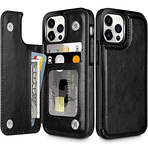 Coolden Handyhülle für iPhone 14 Pro Hülle Premium Klappbar Leder Hülle mit Kartenfach Ständer Magnetische Flip Case Brieftasche Spange Dauerhaft Stoßfeste Schutzhülle Cover für iPhone 14 Pro Schwarz von Coolden