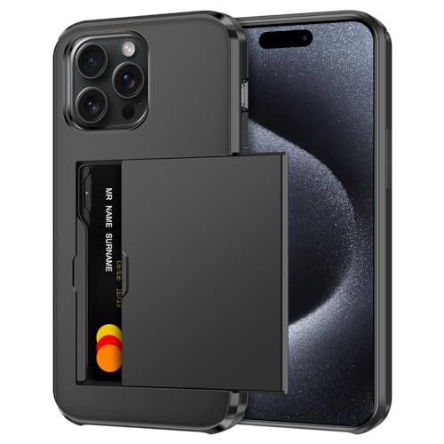 Coolden Handyhülle für iPhone 15 Pro Hülle Case mit Kartenfach Armor Stoßfest Hülle Silikon Weicher TPU Bumper Cover Heavy Duty Schutzhülle Brieftasche Etui Handyhülle für iPhone 15 Pro Schwarz von Coolden