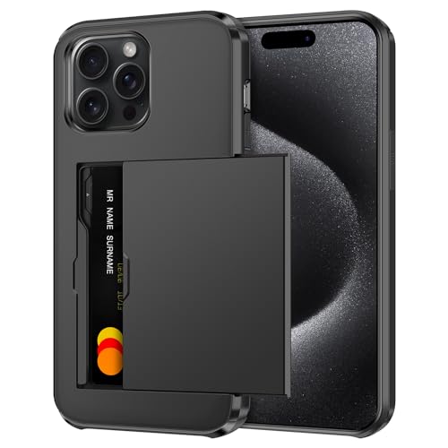 Coolden Handyhülle für iPhone 15 Pro Max Hülle Case mit Kartenfach Armor Stoßfest Hülle Silikon Weicher Bumper Cover Heavy Duty Schutzhülle Brieftasche Etui Handyhülle für iPhone 15 Pro Max Schwarz von Coolden