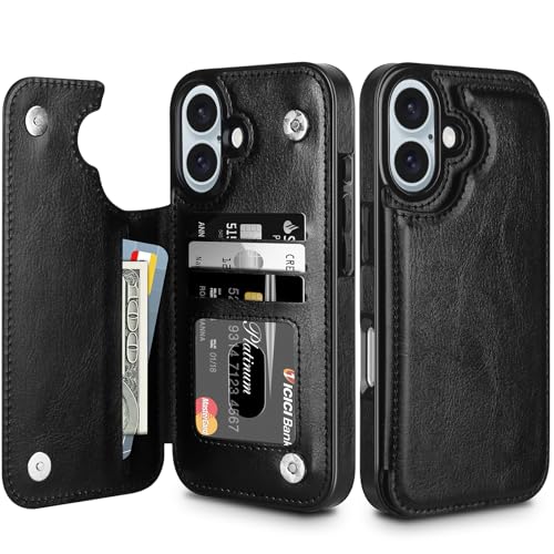 Coolden für iPhone 16 Plus Hülle Premium Leder Flip Case mit Kartenhalter Handyhülle mit Kickstand Fallschutz Stoßfeste Schutzhülle Klapphülle Handytasche Lederhülle für iPhone 16 Plus Schwarz Coolden für iPhone 16 Plus Hülle Premium Leder Flip Case mit Kartenhalter Handyhülle mit Kickstand Fallschutz Stoßfeste Schutzhülle Klapphülle Handytasche Lederhülle für iPhone 16 Plus Schwarz von Coolden