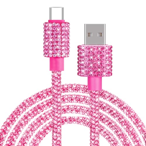 Coolden USB C Ladekabel 1,2M 60W Kabel USBC PD Schnellladekabel Glitzer Strass Design für Damen USB C Ladekabel für iPhone 16 15 Pro 16e Samsung Galaxy S25 S24 iPad Air MacBook Tablets usw Rosa von Coolden