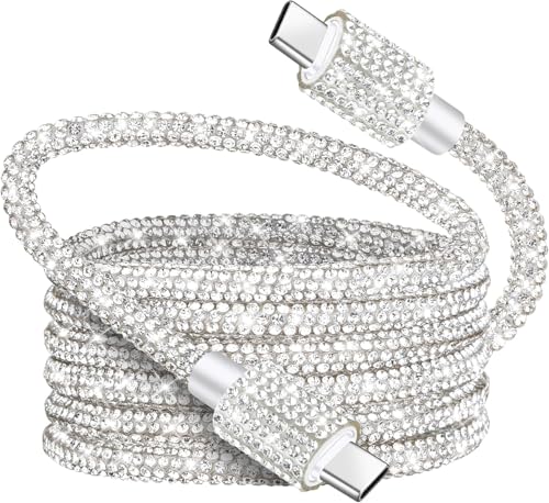 Coolden USB C Ladekabel 1,2M 60W USBC auf USBC Kabel PD Schnellladekabel Glitzer Strass Design für Damen Typ C Ladekabel für iPhone 16 15 Pro Samsung Galaxy S25 S24 iPad Air MacBook Tablets Weiß von Coolden