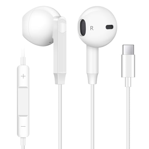 Coolden USB C Kopfhörer für iPhone 16 Pro Max In-Ear Kopfhörer mit Kabel USB C Kopfhörer mit Mikrofon Ohrhörer für iPhone 15 16 Samsung Galaxy S24 S23 S22 Ultra S21 A53 A54 Google iPad Huawei Weiß von Coolden