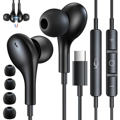 Coolden USB C Kopfhörer für iPhone 15/15 Pro/15 Pro Max/15 Plus Kopfhörer mit Kabel HiFi-Audio Stereo In-Ear Ohrhörer mit Mikrofon und Lautstärkeregler Kopfhörer Kompatibel mit iPhone 15 Schwarz von Coolden