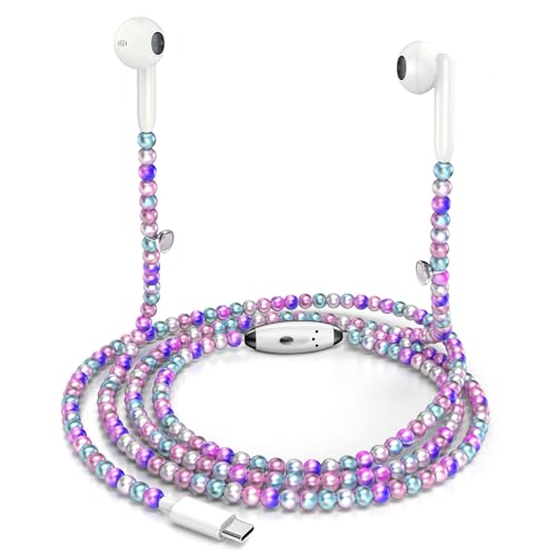 Coolden USB C Kopfhörer mit Kabel Perlen Typ C In Ear Kopfhörer HiFi Stereo Ohrhörer mit Magnetische Schnalle Mikrofon und Lautstärkeregler für iPhone 16/15 Samsung Galaxy S25/S24 iPad Pro/Air Violett von Coolden