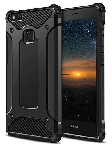 Coolden für Huawei P9 Lite Hülle Premium [Armor Serie] Outdoor Stoßfest Handyhülle Case Silikon TPU + PC Bumper Cover Doppelschichter Schutzhülle für Huawei P9 Lite (Schwarz) von Coolden