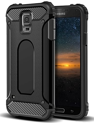 Coolden für Samsung Galaxy S5 Hülle Premium [Armor Serie] Outdoor Stoßfest Schutzhülle Case Silikon TPU + PC Bumper Cover Doppelschichter Handyhülle für Samsung Galaxy S5 (Schwarz) von Coolden