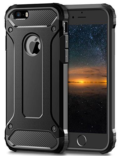 Coolden für iPhone SE Hülle iPhone 5S Outdoor Stoßfest Handyhülle Premium [Armor Serie] Silikon TPU + PC Bumper Cover Case Doppelschichter Schutz Hülle für iPhone 5/5S/SE (Schwarz) von Coolden