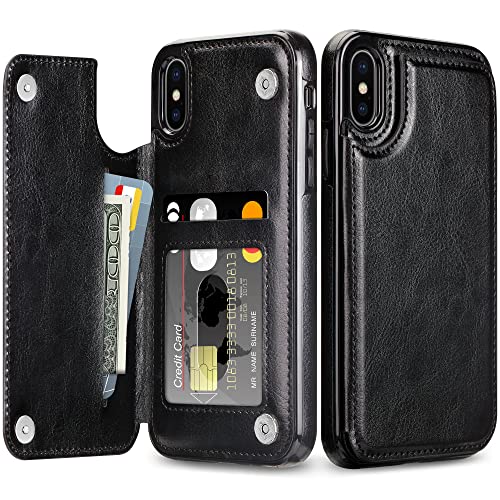 Coolden für iPhone X Hülle iPhone XS Handyhülle Premium PU Klappbar Leder Hülle mit Kartenfach Ständer Magnetische Brieftasche Flip Case Stoßfeste Schutzhülle Cover Hülle für iPhone X/XS Schwarz von Coolden