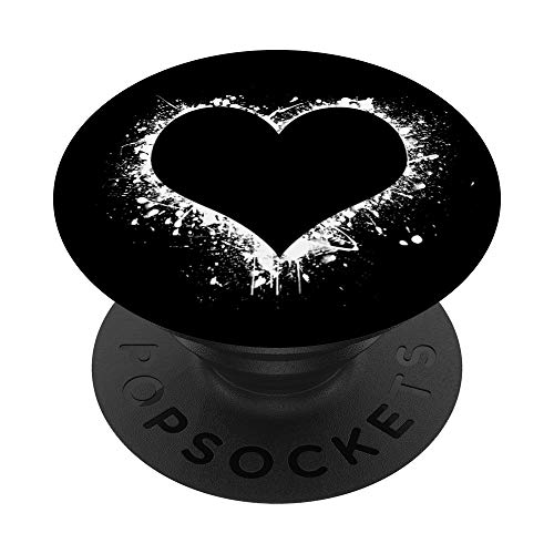 Herz Heart Love Liebe Hertz Schwarz Weiß Black White PopSockets mit austauschbarem PopGrip von Cooler Fingerhalter schön am Handy Mädchen & Jungs