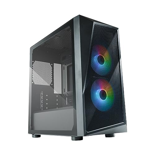 Cooler Master CMP 320 PC-Gehäuse – Mini-Tower-Gehäuse mit 2 x 120-mm-ARGB-Lüftern,Micro-ATX,Seitenwand aus gehärtetem Glas,vielseitiger Kühlung und Komponentenunterstützung,Netzteilabdeckung,Schwarz von Cooler Master