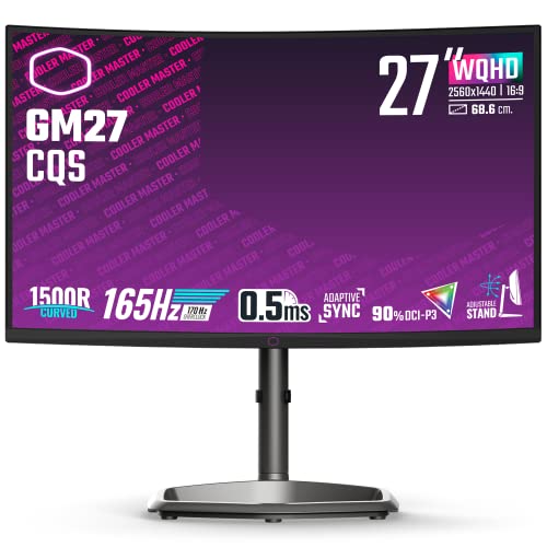 Cooler Master GM27-CQS 27" gebogener Gaming-Monitor – 1500R WQHD (2560 x 1440) 165 Hz (170 Hz/OC), 0,5 ms MPRT, VA-Panel, Adaptive Sync, 90% DCI-P3, HDR 400, verstellbarer Ständer, DP 1.2 und HDMI 2.0 von Cooler Master