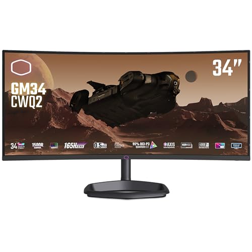 Cooler Master GM34-CWQ2 34" gebogener Gaming-Monitor – 1500R UWQHD (3440 x 1440), 165 Hz, 0,5 ms MPRT, VA-Panel, FreeSync Premium, 95% DCI-P3 Quantum Dot, HDR 400, DP 1.4, HDMI 2.0, USB Typ-C von Cooler Master