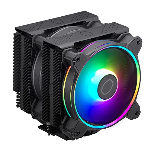 Cooler Master Hyper 622 Halo CPU-Luftkühler – Aluminium-Finish, 6 kompakte kontinuierliche Direktkontakt-Heatpipes, Dual-Tower-Kühlkörper, Zwei Halo²-Lüfter, ARGB-Erkennung, LGA1700 & AM5 - Schwarz von Cooler Master