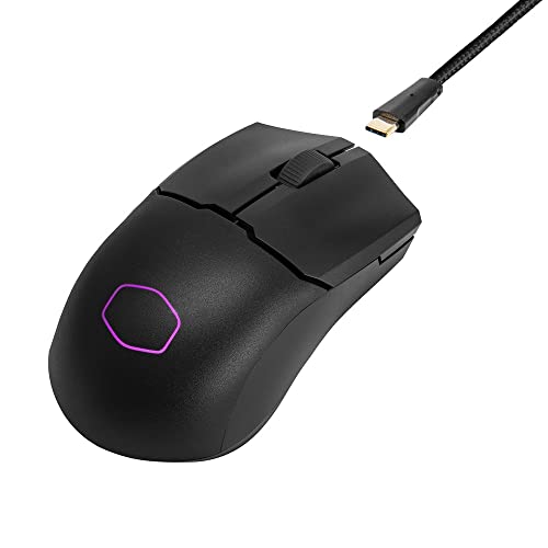 Cooler Master MM712 RGB Gaming-Maus – Ultralight 59g, Hybrid Wireless, 19K DPI PAW3370 Optischer Sensor, 70 Millionen Klicks optische Schalter, On-The-Fly, MasterPlus+ (38K DPI, nur PC) – Schwarz von Cooler Master