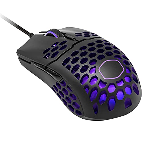 Cooler Master MM711 leichte 60g RGB-LED Maus mit Kabel, Computer-Maus mit Pixart-Sensor (16000 DPI), Omron-Schalter (20 Millionen Klicks), PTFE-Gleitfüße, beidhändige Wabenschale - Matt-Schwarz von Cooler Master