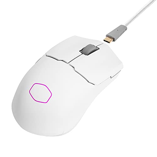 Cooler Master MM712 RGB Gaming-Maus – Ultralight 59g, Hybrid Wireless, 19K DPI PAW3370 Optischer Sensor, 70 Millionen Klicks optische Schalter, On-The-Fly, MasterPlus+ (38K DPI, nur PC) – Weiß von Cooler Master