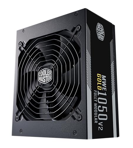 Cooler Master MWE Gold 1050 V2 ATX 3.0, Vollmodulares PC-Netzteil – ATX 3.0-Unterstützung, 80 Plus Gold, 1050 Watt Netzteil mit Flacher schwarzer Verkabelung, 140mm FDB-Lüfter, Hochtemperaturschwelle von Cooler Master