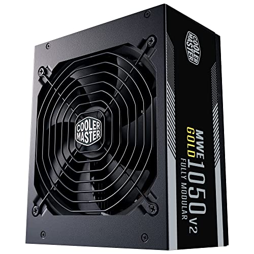 Cooler Master MWE Gold 1050 V2 ATX 3.0, Vollmodulares PC-Netzteil – ATX 3.0-Unterstützung, 80 Plus Gold, 1050 Watt Netzteil mit Flacher schwarzer Verkabelung, 140mm FDB-Lüfter, Hochtemperaturschwelle von Cooler Master