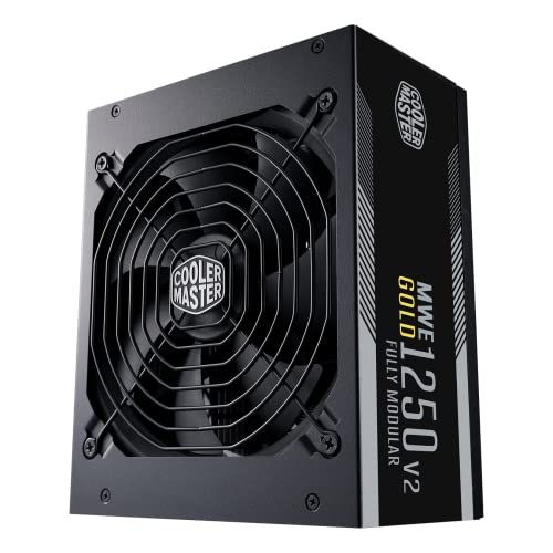 Cooler Master MWE Gold 1250 V2 ATX 3.0, Vollmodulares PC-Netzteil – ATX 3.0-Unterstützung, 80 Plus Gold, 1250 Watt Netzteil mit Flacher schwarzer Verkabelung, 140mm FDB-Lüfter, Hochtemperaturschwelle von Cooler Master